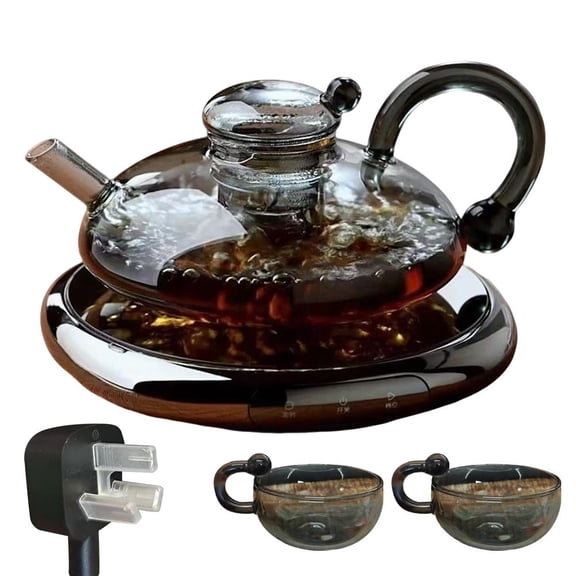 Luxury Glass Teapot with Warmer,Automatic Electric Kettle with Tea Infuser,Teapot and Cup Set with Warmer,New Year Birthday Gifts for Tea Lovers (Need Own Adapter)