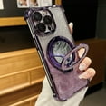 thumbnail image 1 of Luxury Glitter Bling Case for Apple iPhone 15, Stylish Case Cover with Makeup Mirror Corner Protective Grip Ring Kicksktand Camera Lens Protective Phone Case for Girls Women, Darkpurple, 1 of 9