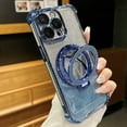 thumbnail image 1 of Luxury Glitter Bling Case for Apple iPhone 16 Plus, Stylish Case Cover with Makeup Mirror Corner Protective Grip Ring Kicksktand Camera Lens Protective Phone Case for Girls Women, Blue, 1 of 9