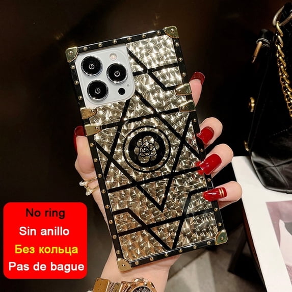 Luxury Glitter Gold Phone Case for iPhone 14 15 Pro Max 13 12 11 XS XR X 8 7 Plus iPhone15 Women Ring Holder Original Back Cover