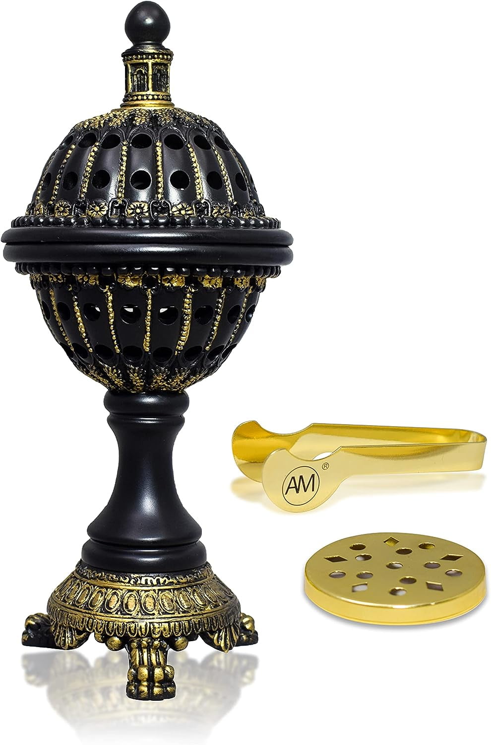 AM Luxury Globe Incense Burner - Bakhoor Insence Holder | Insencents Resin Burners | Frankincense Charcoal Burner | Mabkhara | for Office & Home Decor (Black)