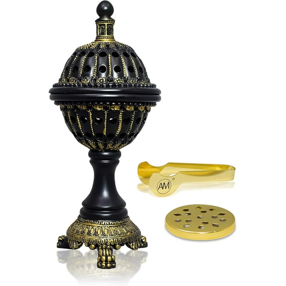 AM Luxury Globe Incense Burner - Bakhoor Insence Holder | Insencents Resin Burners | Frankincense Charcoal Burner | Mabkhara | for Office & Home Decor (Black)