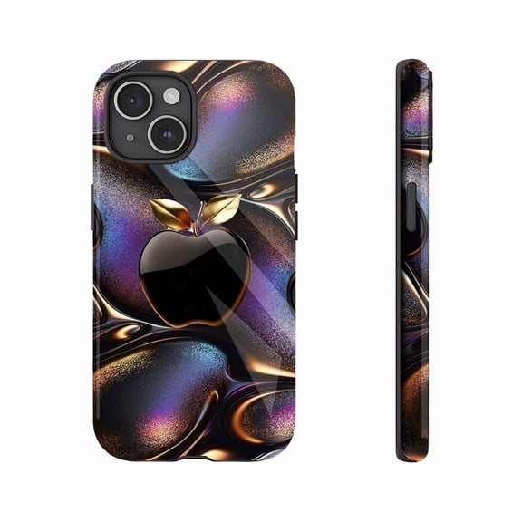 Luxury Glossy Black Apple Phone Case with Metallic Apple Design for Fashion Lovers & Trendsetters, Durable Shockproof Cover, Perfect for Daily Use & Holiday Gifts, Compatible with iPhone 11/12/13/14/