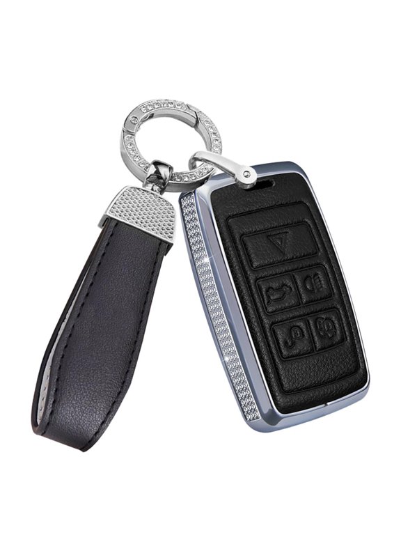 Luxury Glossy Leather Smart Key Fob Cover for Land Rover Defender 2023 Freelander2 Discovery Range Rover Evoque Vogue and Jaguar XE XF with Elegant Key Ring