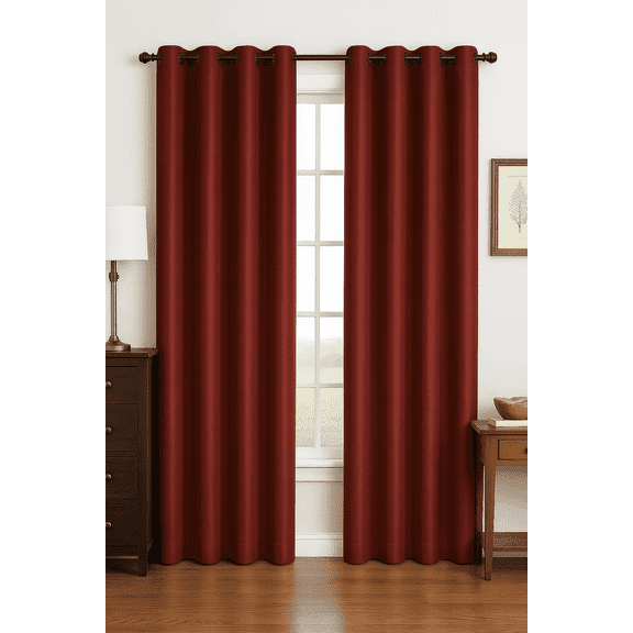 Luxury Glow Faux Silk Curtain Panel – 2 Panel Set, Each 54x84”, 8 Grommets, 14 Colors, Elegant Light Blocking Drapes -Burgundy