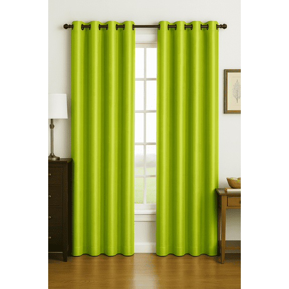 Luxury Glow Faux Silk Curtain Panel – 2 Panel Set, Each 54x84”, 8 Grommets, 14 Colors, Elegant Light Blocking Drapes-Lime Green