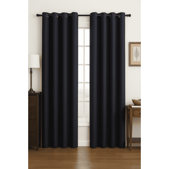 Luxury Glow Faux Silk Curtain Panel – 2 Panel Set, Each 54x84”, 8 Grommets, 14 Colors, Elegant Light Blocking Drapes -Navy Blue