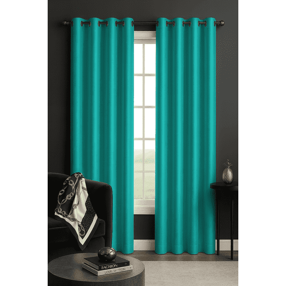 Luxury Glow Faux Silk Curtain Panel – 2 Panel Set, Each 54x84”, 8 Grommets, 14 Colors, Elegant Light Blocking Drapes -Teal