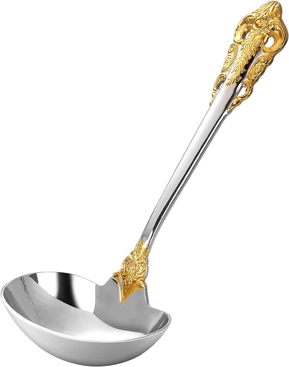 Luxury Gold Accent Gravy Ladle, Heavy Duty 18/10 Stainless Steel