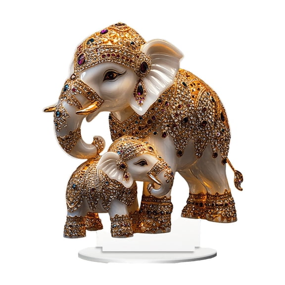 Luxury Gold Bejeweled Mother amd Baby Elephant Statue, Ornate Crystal Embellished Resin Figurine, Elegant Thai Inspired Home Decor Accent, Good Luck Elephant Sculpture for Living Room