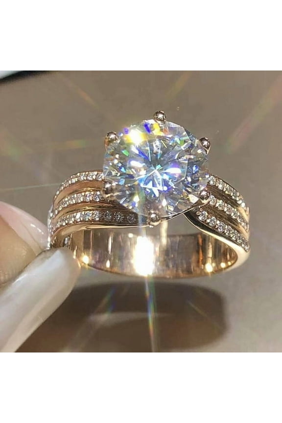 Luxury Gold Color Women Rings Inlaid Shiny CZ Noble Jewelry Fine Anniversary Gift Fashion Rings