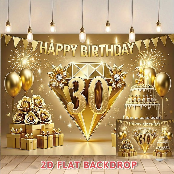 Luxury Gold Diamond 30th Birthday Backdrop, Adult Birthday Party Decor Background Wall, Photo Booth Backdrop for Birthday Banquet Celebration Scene Decoration Props
