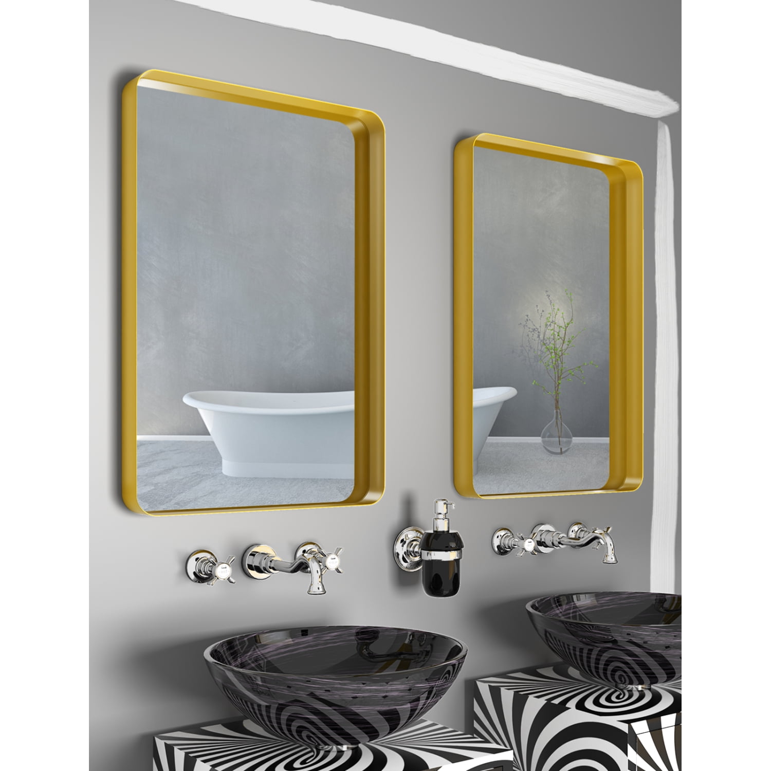 Luxury Gold Edged Metal Rectangular Wall Mirror Sleek Contemporary