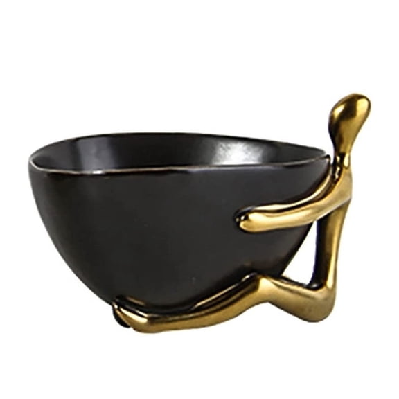 Luxury Gold Figure Key Bowl for Table, Key Tray Black Decorative Tray Modern Character Ceramic Bowl Entrance Jewelry Dish Tray, Home Décor Living Room Coffee Table Decor