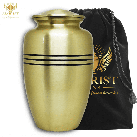 Luxury Gold Finish Brass Cremation Urn for Human Ashes Adult Memorial Urn for Home or Columbarium