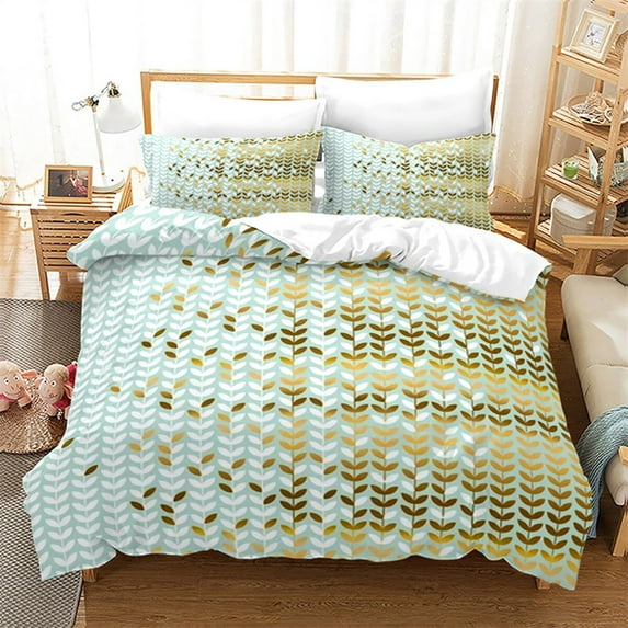 Luxury Gold Floral Duvet Cover Bohemian Leaves Microfiber Exotic Geometric King for Children Adult