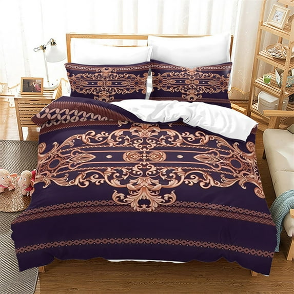 Luxury Gold Floral Duvet Cover Bohemian Leaves Microfiber Exotic Geometric King for Children Adult