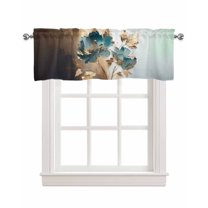 Luxury Gold Floral Linen Curtain Valance for Bedroom/Bathroom/Kitchen/Office/Living/Dining Room Window,Contemporary Turquoise Graffiti Art Rod Pocket Topper Decorative Cafe Drapes Panel 42"x18"