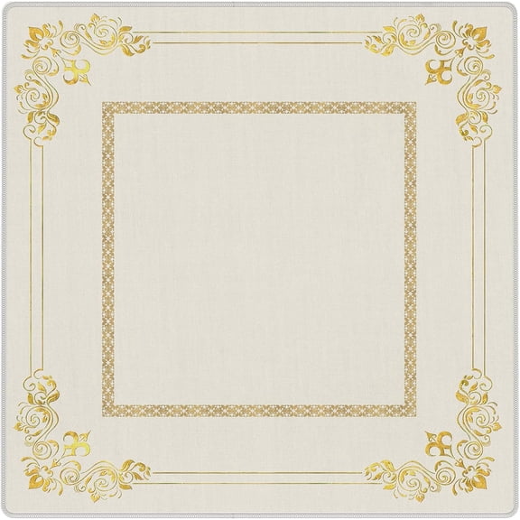 Luxury Gold Floral Mahjong Mat for Table 31.5 X 31.5 in, Gifts for Mahjong Players, Yellow Golden Baroque Rococo Floral Anti-Slip Table Cover Tablecloth for Poker Board Card Tile Game Dominoes