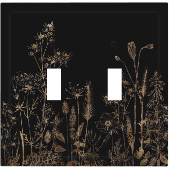Luxury Gold Floral Silhouette Flower Line Art Pattern Decorative Switch Plates 2 Gang Double Toggle Outlet Light Switch Cover Wall Plate Electrical Faceplate for Bedroom Farmhouse Decor