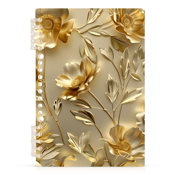 Luxury Gold Flower Spiral Journal Notebook College Ruled Notebook 8.3" x 5.7" A5 Lined Thick Paper Page