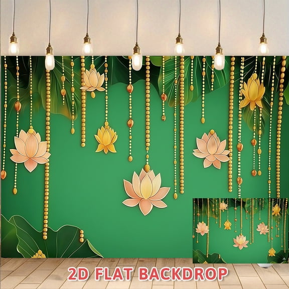 Luxury Gold Lotus Green Backdrop, Perfect for Wedding Celebrations, Holiday Parties, Cultural Events, Photography Shoots and Various Scene Decorations