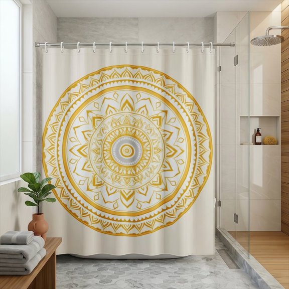 Luxury Gold Mandala Pattern Shower Curtain Modern Abstract Geometric Medallion Vibe Waterproof Fabric Bath Curtain