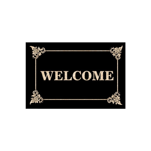 Luxury Gold Ornate Welcome Doormat 24" x 36", Elegant Decorative Front Entry Welcome Mat For Home