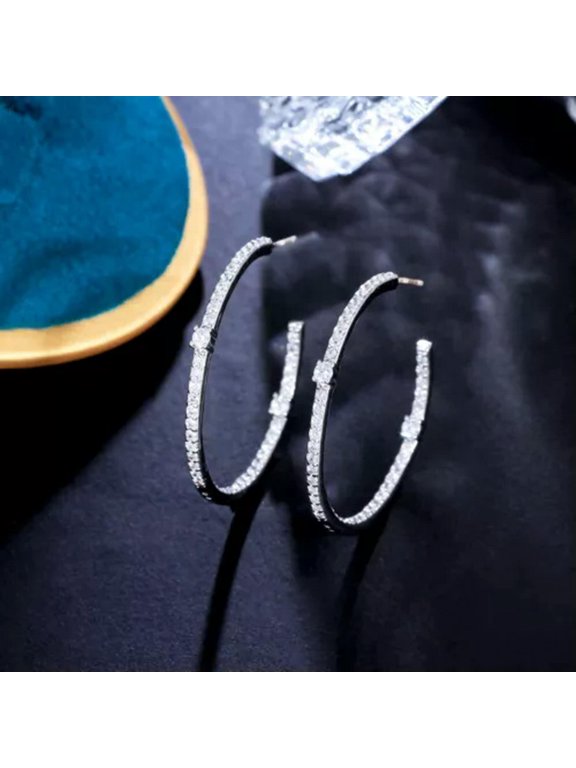 Luxury Gold Plated Big Loop Circle Rainbow Hoop Earrings CZ 925 Silver for Women