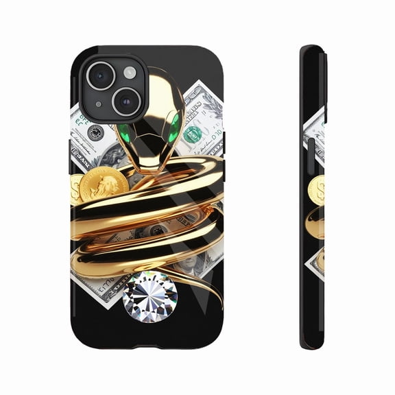 Luxury Gold Snake Design Phone Case with Gemstone & Dollar Detail, Perfect Holiday Gift for Style-Conscious Users, Compatible with iPhone 11/12/13/14/15/16 (Pro Max/Plus)