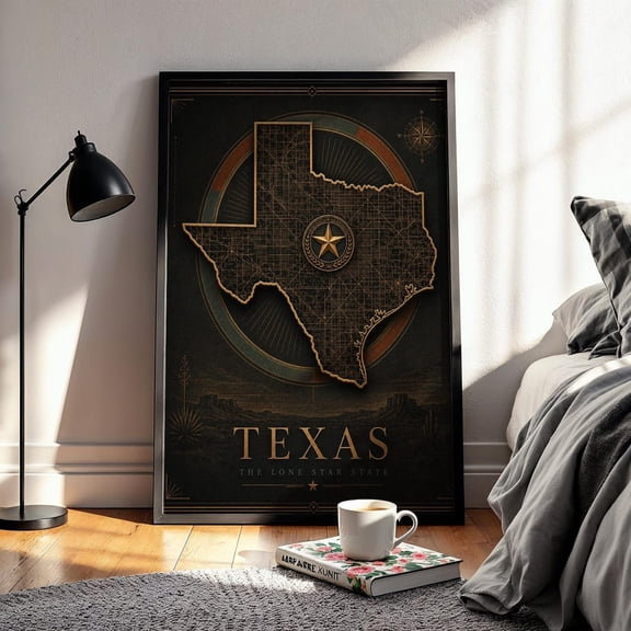 Luxury Gold Texas Map Modern Minimalist Distinctive Stylish Decorative Design Statement Portrait Decor