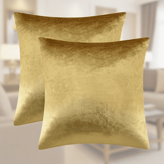 Luxury Gold Velvet Decorative Throw Pillow Covers 18x18 Inches, Soft Cushion Covers for Couch Sofa and Bed, Set of 2 Pillow Cases for Home Decor