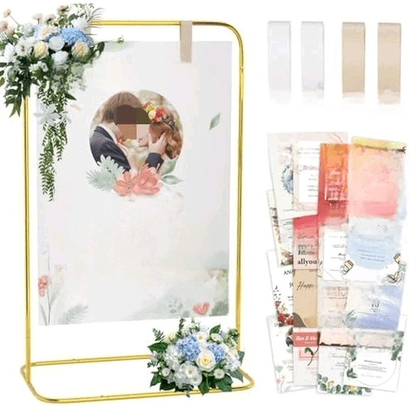 Luxury Gold Wedding Welcome Sign Stand with 16 Poster Templates, Gold Easel with Leather Hanging Straps for Wedding Ceremony, Reception, and Event Dcor$$Home Decor, Kitchen, & Other