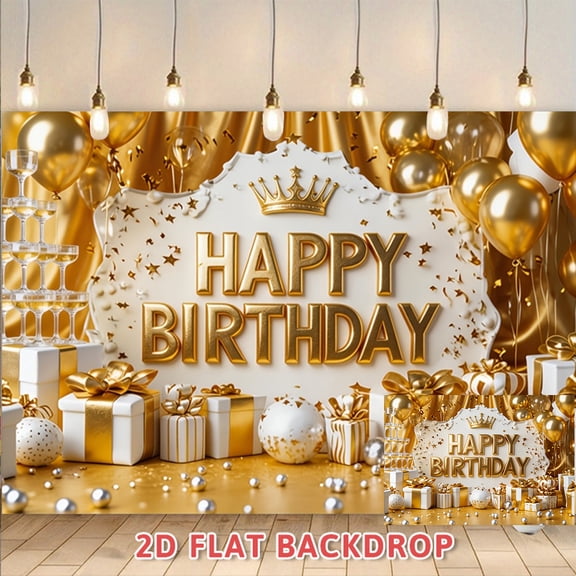 Luxury Gold White Happy Birthday Backdrop,Perfect For Adult Birthday Parties,Banquets,Photography Sessions And Festive Celebrations,Atmosphere-enhancing Decor Banner