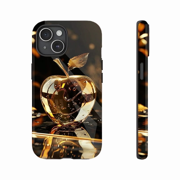 Luxury Golden Apple Design Phone Case for Holiday Season & Gift Ready - Protective Clear Toughened Glass Compatible with iPhone 11/12/13/14/15/16 (Pro Max/Plus)