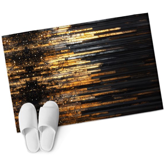 Luxury Golden Black Bathroom Rug Washable 2x3 Entryway Rug Non Slip Geometric Art Deco Modern Front Door Mat Low Pile Indoor Doormat Throw Floor Carpet for Kitchen Bedroom Entrance