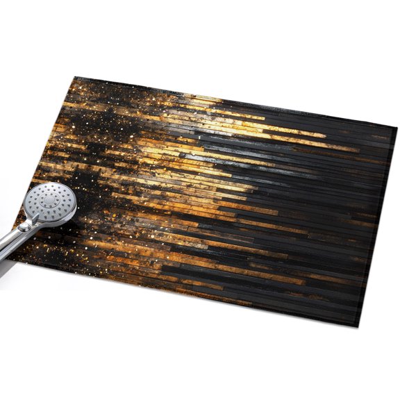 Luxury Golden Black Entryway Rug 2x3ft Washable Non Slip Bathroom Rug Low Pile Indoor Floor Front Door Mat Geometric Art Deco Modern Rectangle Area Rugs Carpet for Kitchen Office Dining Room Home