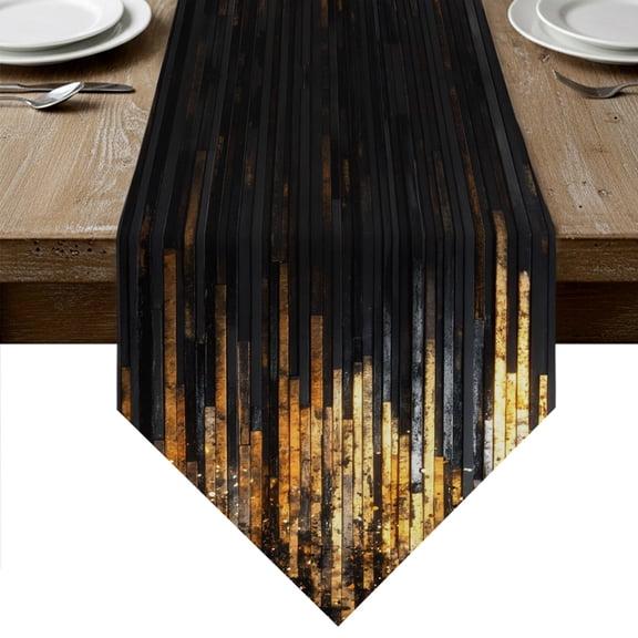 Luxury Golden Black Table Runner Linen Burlap Table Runner 36 Inches Small Geometric Art Deco Modern Dresser Scarves for Kitchen Island Coffee Dining Room Party Wedding Banquet Holiday Decor 13"x36"