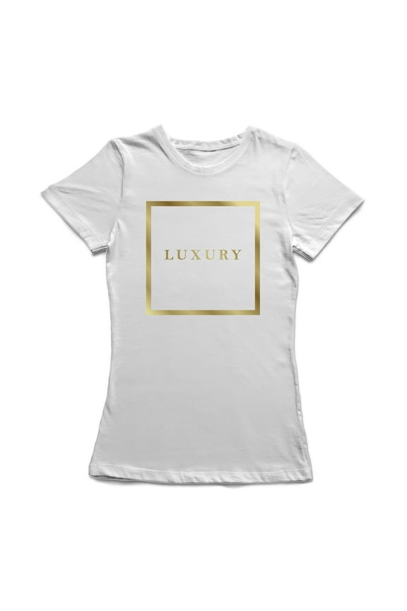 Luxury Golden Box Graphic Quote Women White T-Shirt, Female Large
