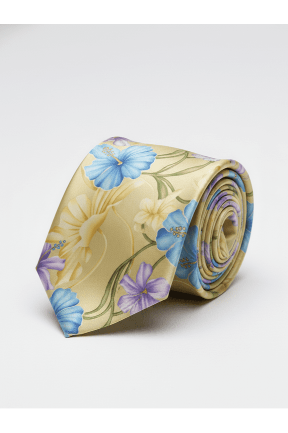 Luxury Golden Floral Printed Silk Tie for Men Elegant Designer Necktie