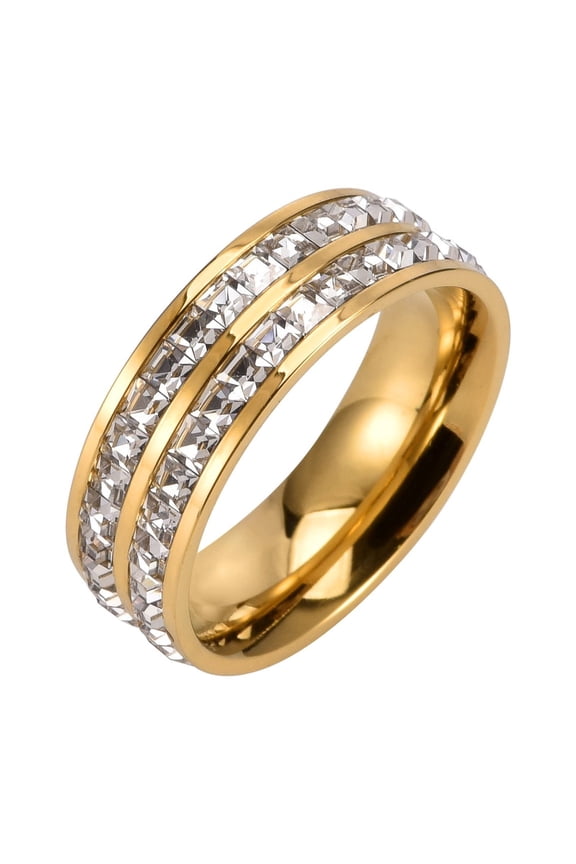 Luxury Golden Silver Color Double Row Square Zircon 14K Yellow Gold Ring For Women Romantic Engageme Wedding Party Jewelry Female