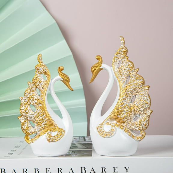 Luxury Golden Swan Statues, Set of 2, Resin Sculptures for Home Decor