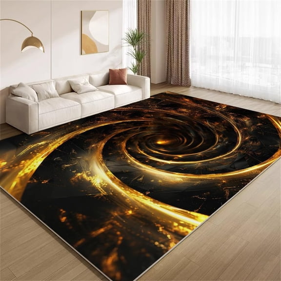 Luxury Golden Swirl Area Rugs Abstract Black Gold Rugs Non Slip Machine Washable Indoor Throw Carpet for Living Room Bedroom Study Office Entrance Foyer 3ftx5ft