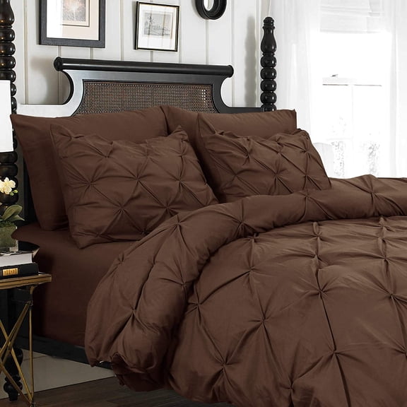 Luxury Goose Down Alternative 6PC Comforter Set - All Season Pintuck Style , Twin/Twin XL, Chocolate