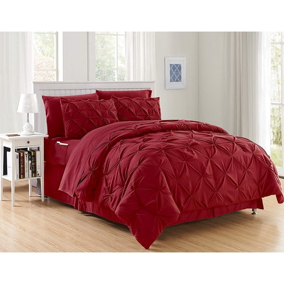 Luxury Goose Down Alternative 8PC Comforter Set - All Season Pintuck Style , Full/Queen, Burgundy