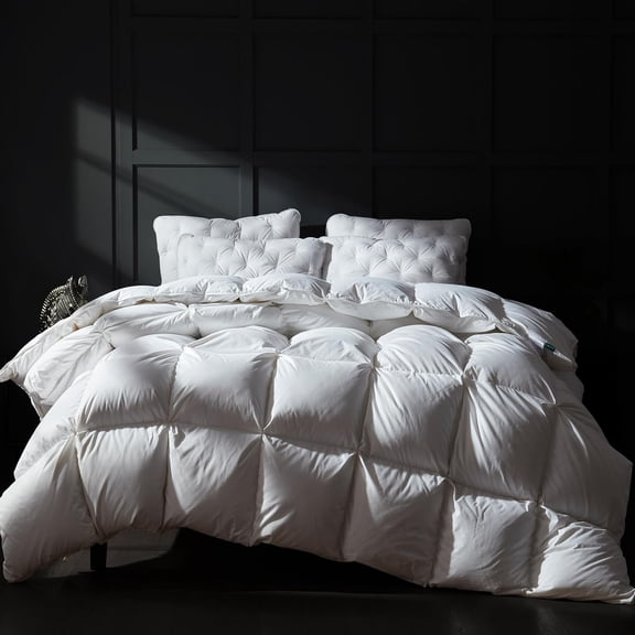 Luxury Goose Down Comforter, Ultra-Soft Fluffy Duvet Insert for All Season, Cotton Blended Cover Hotel Style Bedding