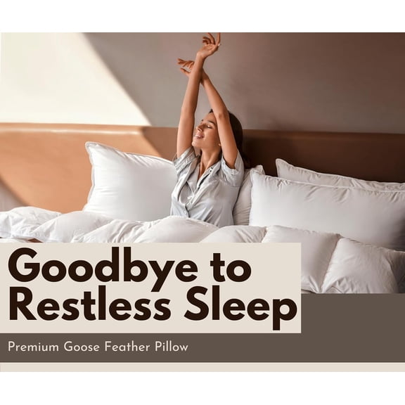 Luxury Goose Down Feathers Pillows King Size Set of 2- Cotton Cover, Fluffy Neck Support,  Bed Pillows (20x36", Pack of 2)