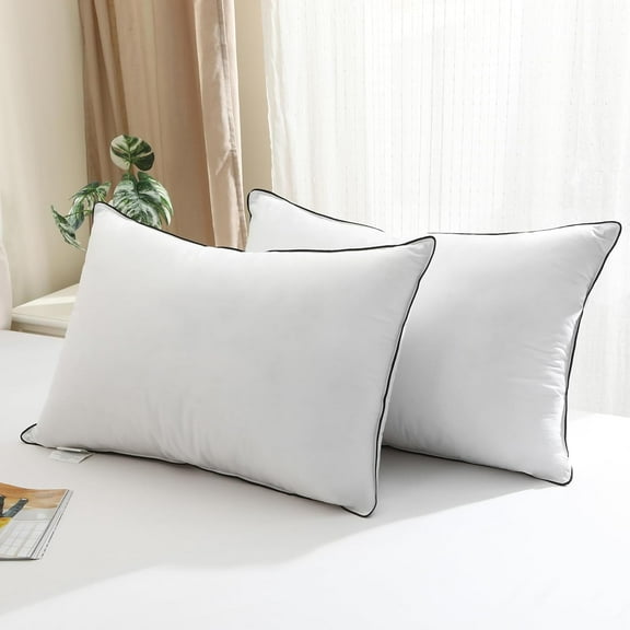 Luxury Goose Feather Down Pillows Queen Size Set of 2, Hotel Bed Pillows for Sleeping, 100% Organic Cotton Cover, Soft Support Down Alternative Surround Fill for Side, Back and Stomach Sleepers