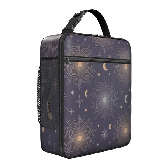 Luxury Gothic Starry Night Lunch Box: Gold Constellation Design - Insulated Reusable Leakproof Cooler Tote with Zipper & Adjustable Strap