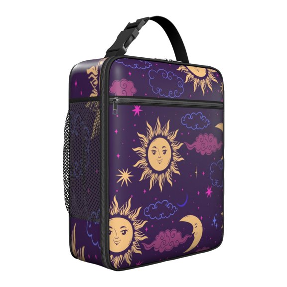 Luxury Gothic Starry Night Lunch Box: Gold Constellation Design - Insulated Reusable Leakproof Cooler Tote with Zipper & Adjustable Strap